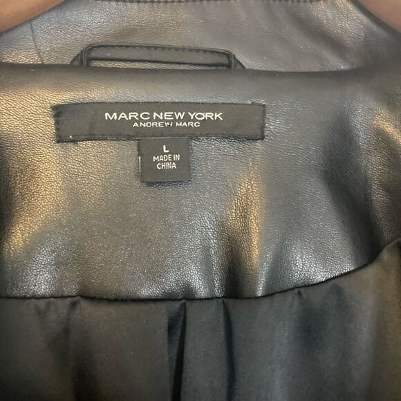 Andrew Marc One Button Fitted Vegan Leather Black Classic Blazer Jacket Size L - Picture 5 of 10